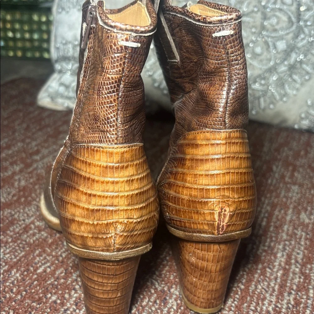 Maison Margiela boots embossed snakeskin Brown Textured Ankle Boots wedge bootie